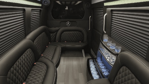 Interior of Milpitas Party Bus Company's 14 Passenger Sprinter Limousine in Milpitas