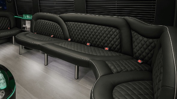 Interior of San Jose Party Bus Company's 14 Passenger Sprinter Limousine in San Jose