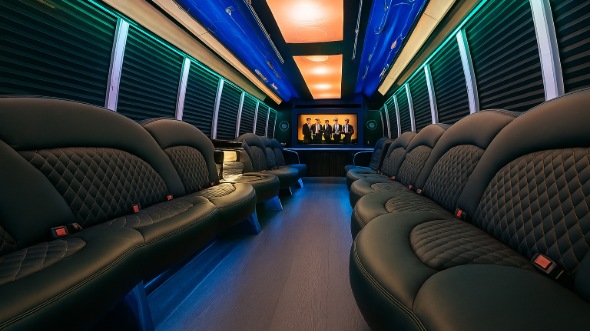 Interior of Redwood City Party Bus Company's 30 Passenger Party Bus in Redwood City